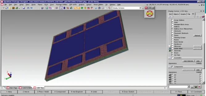 The ABS1 NPU being designed in Xpedition Package Designer by the Amkor advanced IC packaging design team